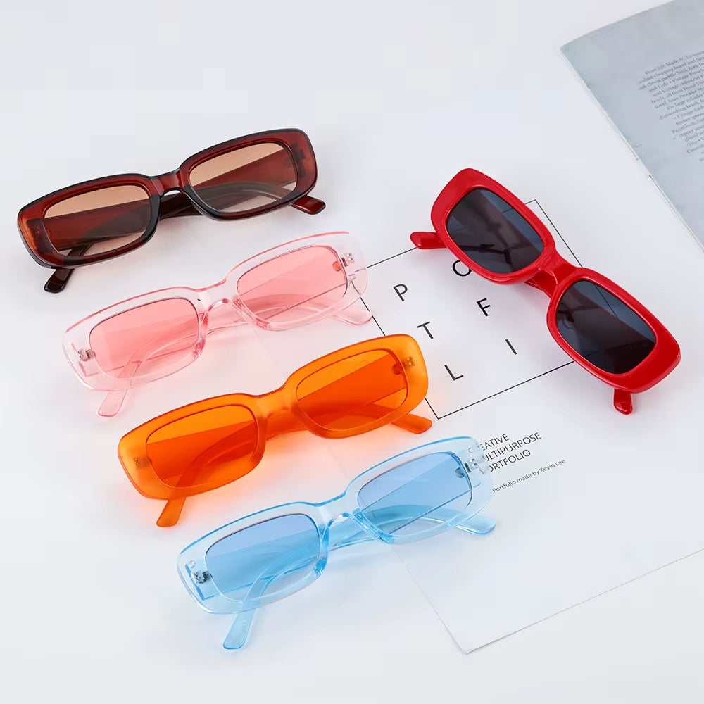 Retro Women Sunglasses Small Rectangle Frame Sun Glasses UV400 Protection Eyewear Summer Travel Beach Trendy Eyeglasses
