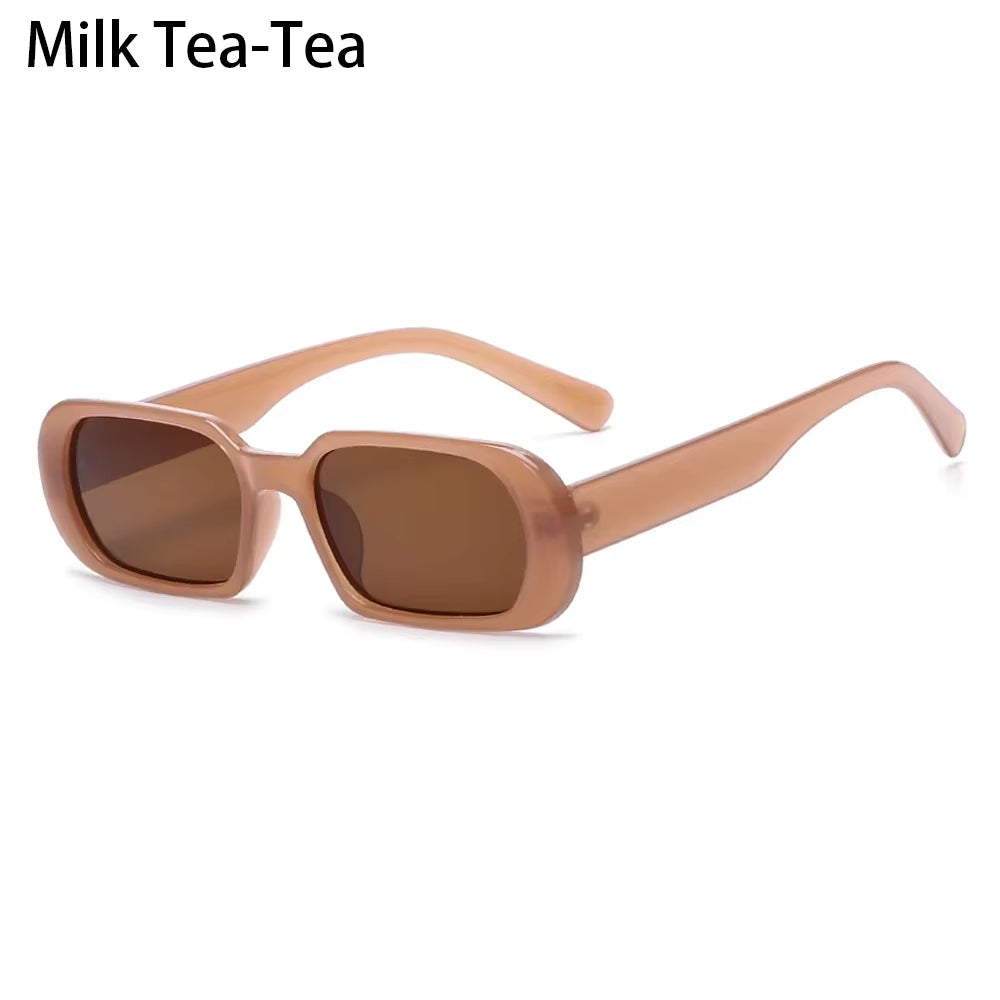 Retro Women Sunglasses Small Rectangle Frame Sun Glasses UV400 Protection Eyewear Summer Travel Beach Trendy Eyeglasses