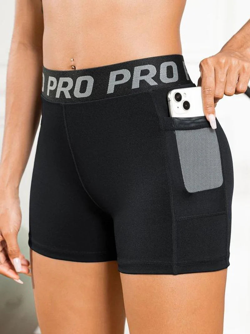 Women'S Letter Tape High Waist Sports Gym Shorts, Gym Clothes, Gym Shorts, Casual Contrast Mesh Pocket Sports Short Leggings, Summer Clothes, Gym Shorts for Women, Ladies Sportswear for Summer